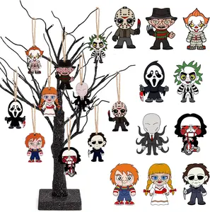 10 Pcs Halloween Ornament Decoration Halloween Ornaments for Tree Wooden Hanging Horror Movie Characters for Christmas Trees Halloween Trees Scary Halloween Party Decorations Christmas Tree Ornaments