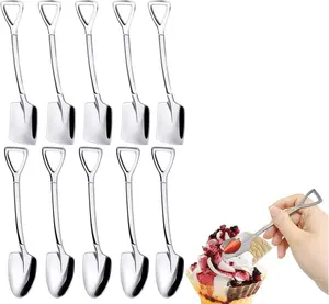 10 count  Superior Dessert Spoon Set, 4.8" Shovel Shape Stainless Steel Spoons, Ice Cream Fruit Spoon for , Kitchen or Restaurant Dessert Spoons