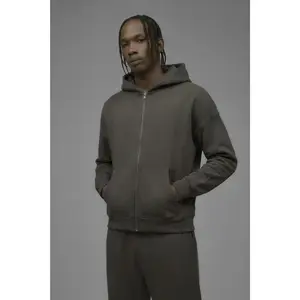 410 Oversized Cropped Zip Hoodie - Moss Grey