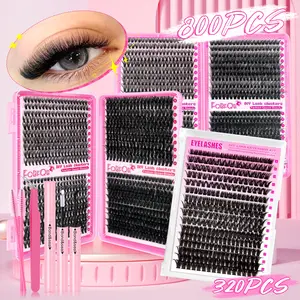 DIY eyelash aggregation eyelash extension kit 800/320pcs 30D40D60D80D100D individual eyelashes, Fluffy Eyelash Clusters, super thick, D-roll 9-16mm mixed length eyelashes, DIY eyelash extension at home, elegant cartoon eyelashes