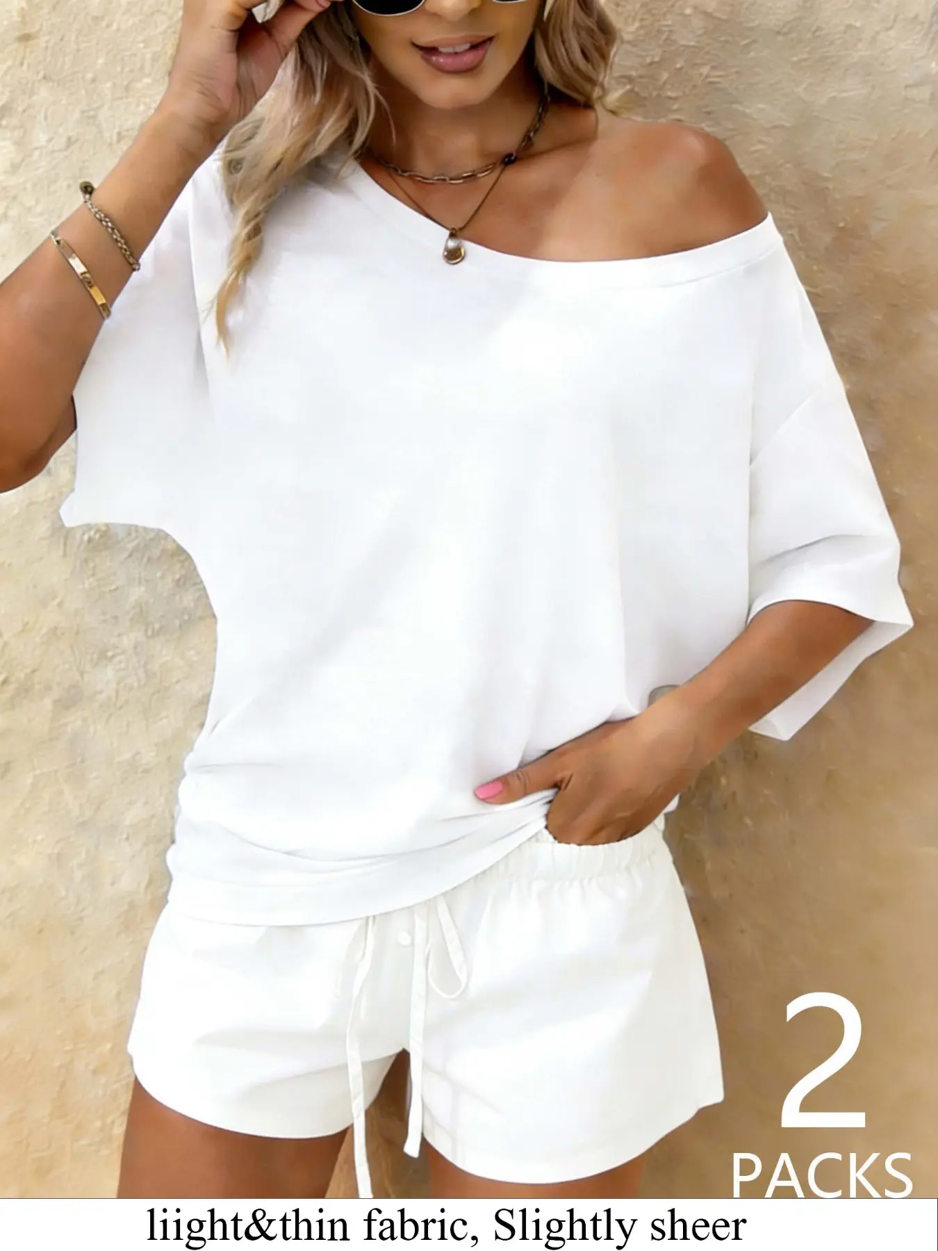 2 Piece Casual Set, Soft Knit Fabric Top, Loose Fit, Breathable Woven Pants, Regular Length, Ideal for Daily Wear, Home, Outdoors, Womenswear