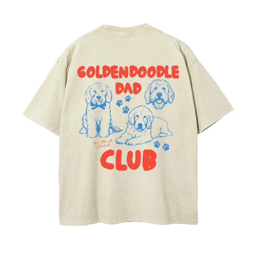 Golden Doodle Dad Club Graphic T-Shirt, Unisex Vintage Washed Cotton Fabric, Funny Shortsleeve Streetwear Top for All-Day Comfort, Print, Soft, Tshirt, Love, Furry, Vibe