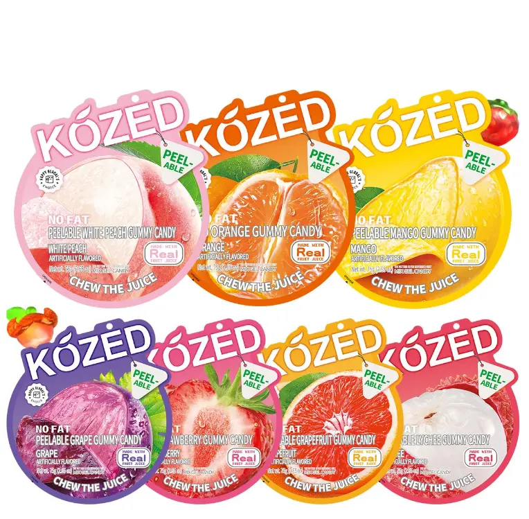 Happy Global Kozed Peelable Gummy Candy 7 Mixed Flavors Variety Pack, Fun Fruity Role Party Snack, Chewy Sweet Treat with Juicy Flavor,Halal-Certified Holiday Gifts