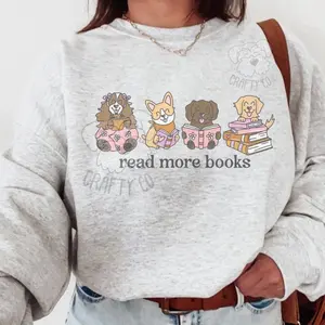 Read More Books Light Grey Unisex Sweatshirt Crewneck Top - Sublimation Printed Design, Comfortable Fit, Perfect for Everyday Wear - Hoodie, Essential hoodies women