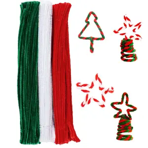 150 Pieces Christmas Pipe Cleaners Chenille Stem,50 White Craft Pipe Cleaners,50 Green Chenille Stems Pipe Cleaners, and 50 Red Pipe Cleaners for Arts and Crafts, Xmas Home Decoration