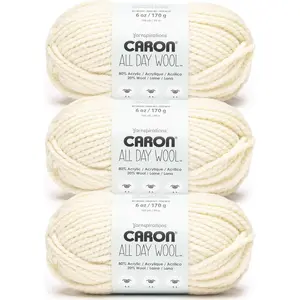 All Day Wool Aran Yarn - 3 Pack of 170g/6oz - 80% Acrylic 20% Wool - # 6 Super Bulky - 108 Yards - Knitting/Crochet