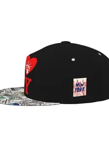 Nyc Skyline Hip Hop Graphic Cap, & Blue Fitted Snapback Flat Brim Hat, Stylish Urban Inspiration Streetwear Accessory, Perfect for Casual, New York Unisex Fashion Headwear
