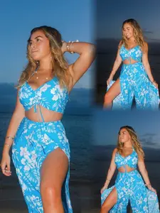 Super Soft Summer Hawaiian-style Wrap Pants-and-top Set-Tropical Sarong Pants with Matching Top Luau Set Bulk Gift