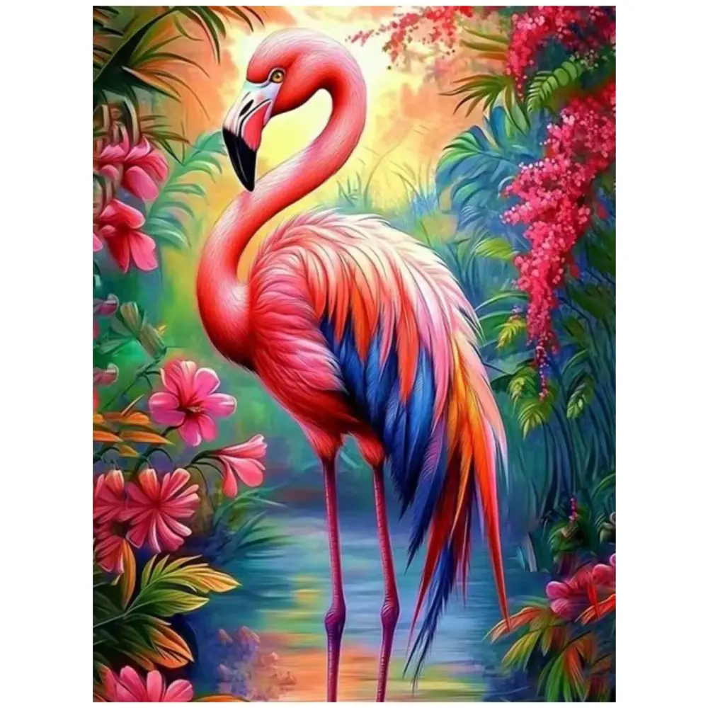 Multiple sizes available including square and round diamonds. This 5D DIY diamond painting set diamond art embroidery kit handmade furniture decor holiday birthday art personalized gift. Tropical gradient flamingo wall art DIY Kits