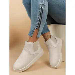 Women's Solid Color Plush Lining Snow Boots, Fashionable Warm Ankle Boots for Fall & Winter, All-match Commuter Shoes for Work & Daily Wear