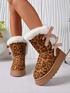 Winter Women's Bowknot Plush Snow Boots, Thick Warm Short Ankle Booties with Fur Lining, Cozy and Stylish Footwear for Cold Weather, Winter Boot Shoes