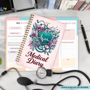 Family Health Monitoring Journal, Symptom Management Log, Floral Cover, Portable Spiral Bound Notebook, Gift for Parents & Friends