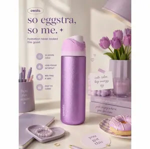 Owala FreeSip So Eggstra 32 oz Stainless Steel Water Bottle Shimmery Purple