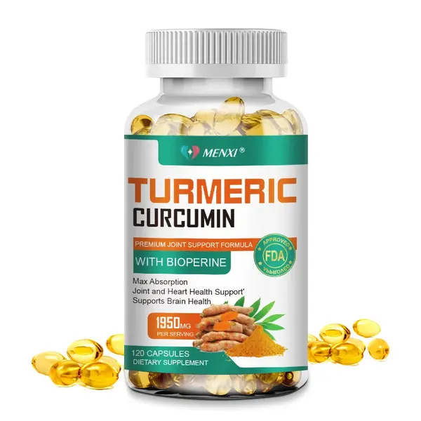 Turmeric Curcumin Herbal Extract Capsules with BioPerine® - 1950mg, 120 Count, Unflavored for Joint Relief