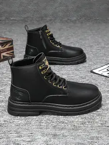 Mens Waterproof Work Boots | High-Top Vintage Leather Rubber Boots | Rugged Fall & Casual Wear
