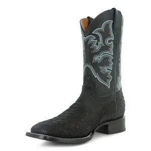 Soto Boots Men's Python Print Square Toe Cowboy Boots Black H4021