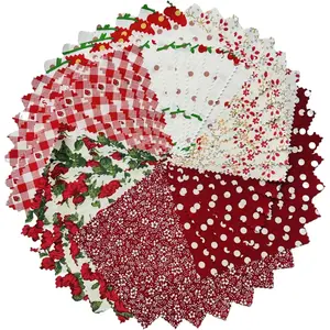 Red Cotton Squares 5''x5'', Rose Floral Bundles Packs for Baby Girls, Quilting Squares for Patchwork and (42Pcs)
