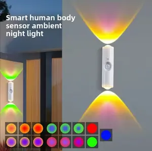 Rechargeable RGB Motion Sensor Night Light - Multichrome Novelty Lighting, Color-Changing LED Wall Lamp with Stick-On Magnet, 4-Level Adjustable Brightness for Bedroom, Bathroom, Hallway