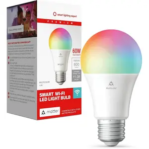 LED Smart Light Bulb (A19), Matter-Enabled, Multicolor, Works with Alexa, 60W Equivalent, 800LM, Instant Pairing, 2.4 GHz, Wi-Fi, 1-Pack, W41-N15A