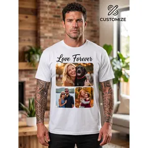 Custom Photo Collage T-Shirt Personalized Text Graphic Tee for Men Women Casual Crew Neck Top DIY Couple Family Pet Dog Picture Printed Shirt Gift Anniversary Birthday Daily Wear Breathable Comfy Summ