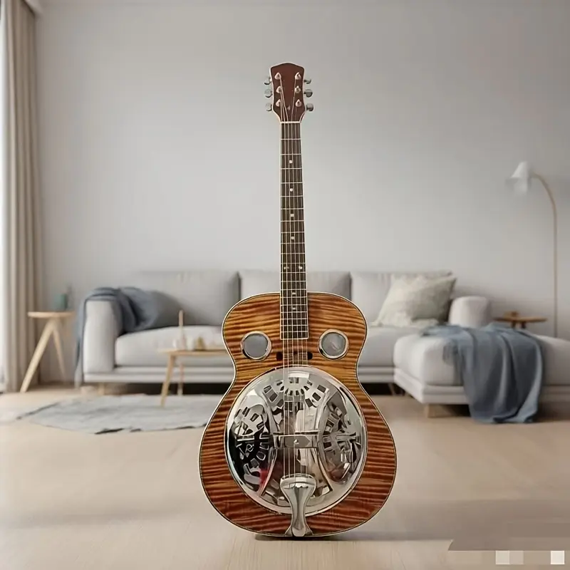 Beginner Acoustic Resonator Guitar - Full-Size Traditional Circular Neck Metal Resonator Guitar (Ideal for Home, Festive Use), Acoustic Resonator Guitars