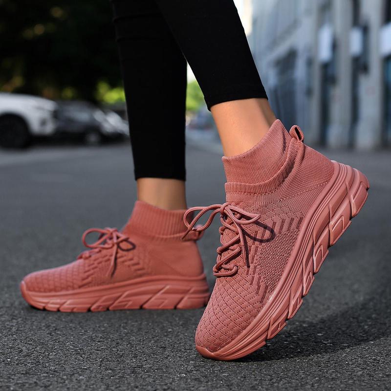 Women's Slip-On Walking Shoes - Fashionable Sports Sneakers with Lightweight Non-Slip Soles for Casual Travel & Work, Knitted Design & Platform Sole