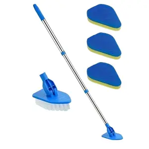 Shower Cleaning Scrub Brush with Long Handle, 1 Set Cleaning Scrubber with 3 Sponge Brush Heads and 1 Stiff Bristle, Cleaning Supplies, Home Care Supplies, Bathroom Cleaning Tool