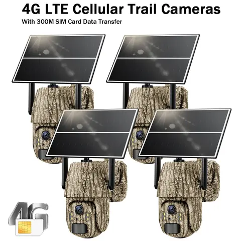 4G LTE Cellular Solar Powered Game & Trail Camera, Outdoor Wireless Security Camera No WiFi Needed, 2.7K Color Night Vision, 360° Live View, PIR Motion Sensor, 2-Way Talk, Built-in SIM Card (Data Refill Required), Wall Tree Mount Compatible