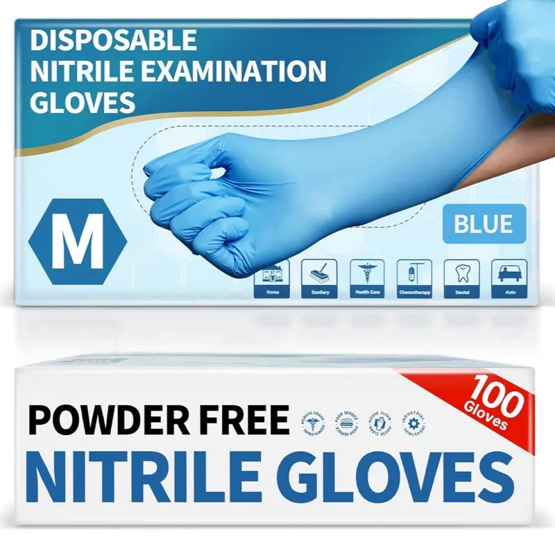 Medical Blue Nitrile Disposable Exam Gloves 4.5 Mil 100 Pcs Chemical Resistant Powder-Free Latex-Free Food-Safe Meduim, Small, Large, XL