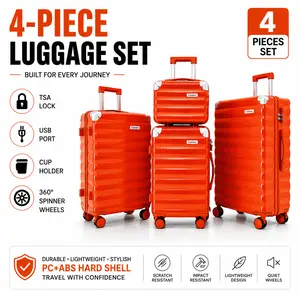 4-Piece Luggage Set with TSA Lock, Cup Holder Spring Break Travel Luggage Set summer travel essential Durable Travel Free Suitcase wheel hardshell