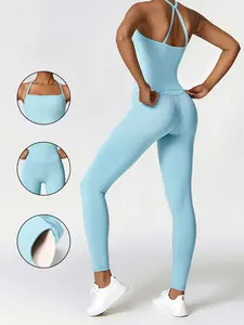 Women's Backless Short Top Set Sleeveless Exercise with Removable Pads, High Waist Tight Fit Cycling Pants, Ideal for Fitness Yoga Outdoor Activities, Sports Clothing Set, Workout Sets, Pilates Yoga Wear, Sporty Style Clothes