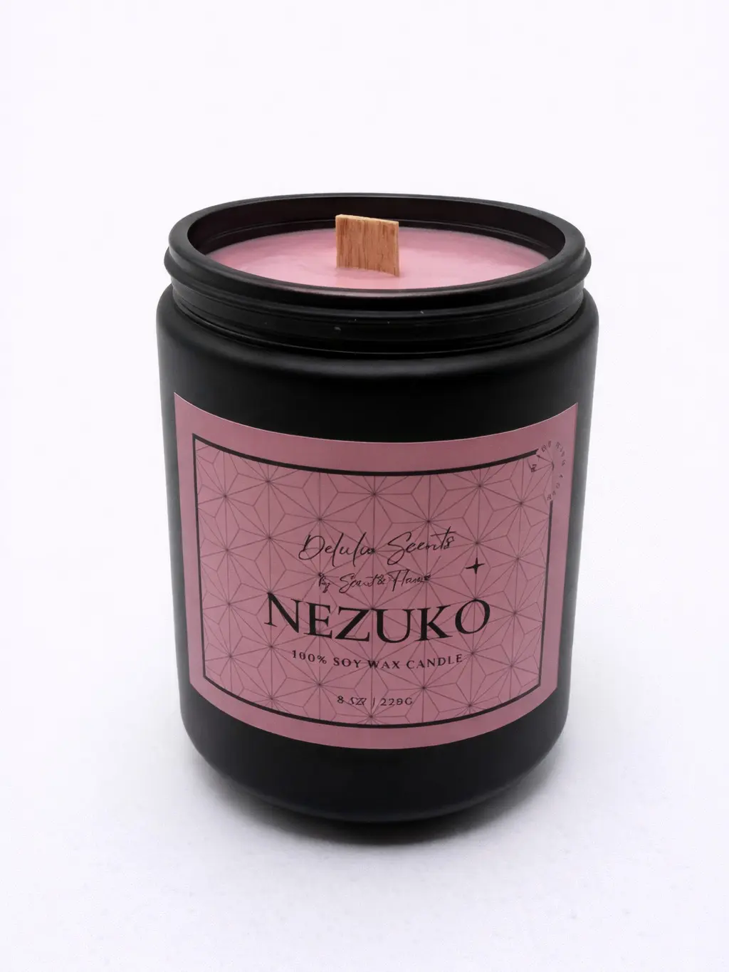 Nezuko Anime Candle | Demon Slayer Inspired | Pink Pepper & Amber Soy Candle | Wooden Wick | 8oz