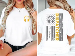 Dispatcher Appreciation Shirt Custom 911 Gift for Emergency Operators First Responder Tee with American Flag Cotton Fabric Classic Fit Tshirt for Womenswear