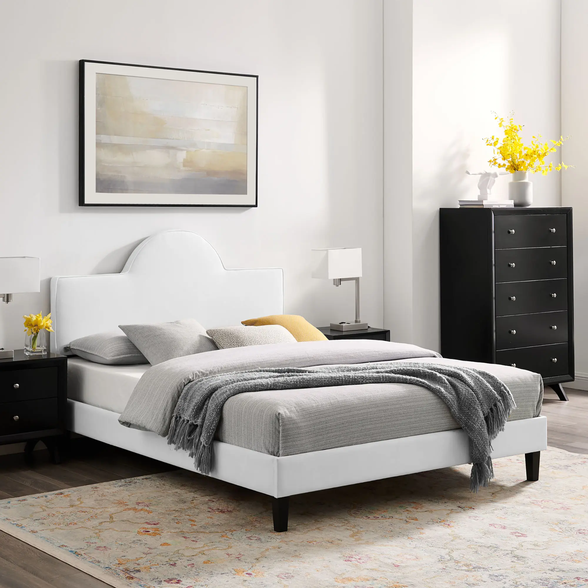 Soleil Performance Velvet King Bed in White Soleil Performance Velvet King Bed in White