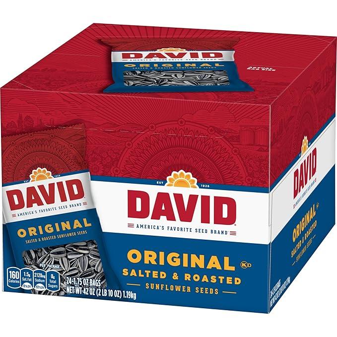 NEW - DAVID Roasted and Salted Sunflower Seeds, Original Flavor, 1.75oz. (Pack of 24) Snack