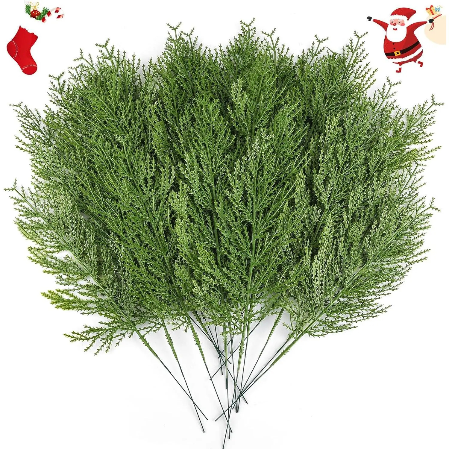 40 Pcs Artificial Pine Sprigs Faux Stems Pine Picks Plastic Christmas Decor - Holiday Accessories (40, Green)