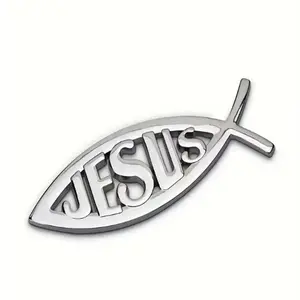 Creative Fish Shape Jesus Letter Design Car Decal, 3D Funny Chromed Badge, Car Exterior Decorative Sticker, Universal Car Decals for Car, Laptop, Notebook, Car Accessories, Vehicle Exterior Decoration
