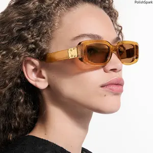 Retro Small Rectangle Sunglasses for Women Men | UV400 Protection 90s Vintage Fashion Shades, Gold Accent Face-Slimming Sunglasses for Daily Wear Driving Travel Photoshoot