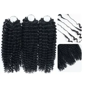 EonVerra 18-24inch Kinky Curly Feather Crochet Hair Human Hair For Braiding Crochet Hair Extensions for Knotless Braids Pre-Seperated 3 or 4 Bundles for Full Head
