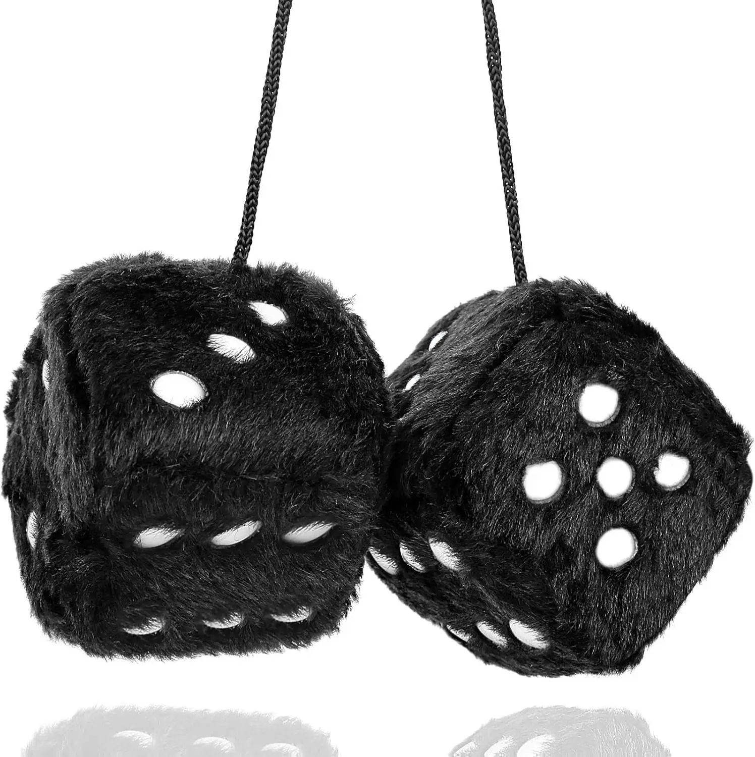 Black Fuzzy Dice for Rear View Mirror Pair of 2.75" Plush Dice Retro Hanging Ornaments Car Interior Rearview Mirror Decor Accessories Soft Furry Fabric with Suction Cup for Glass or Smooth Surfaces 7cm*7cm*7cm