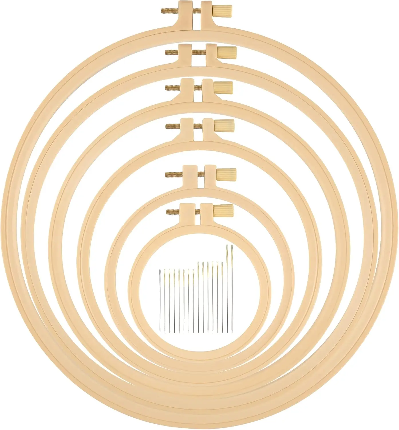 6 Pcs Embroidery Hoop 6 Size, Round Plastic Cross Stitch Hoop with 16 Needles (3.6In to 10.7 in), Small Embroidery Hoop, Cross Stitch Hoops and Frames, Suitable for Embroidery, Craft Sewing