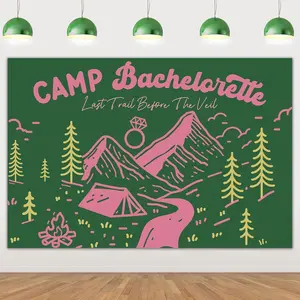 1Set Camp Bachelorette Party Decorations Pink Green Backdrop Last Trail Before The Veil Banner Hiking Camp Bachelorette Party Supplies Bachelorette Banner for Wedding Bridal Shower Bunting Party
