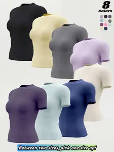 Women's Summer Short Sleeve, Basic Fitness Short Sleeve, Sporty Casual Short Sleeve T-Shirt, Breathable Tight Fit Sports Top, Multi-Pack, Breathable Workout Tops, Sports Slim Fit Top
