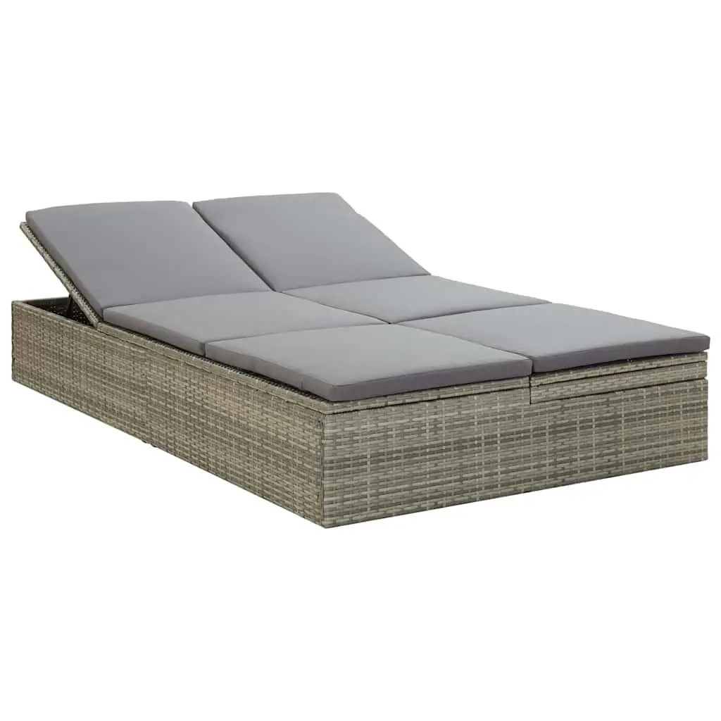 vidaXL Sunbed Patio Double Chaise Lounge Sun Bed with Cushion Poly Rattan 3000075