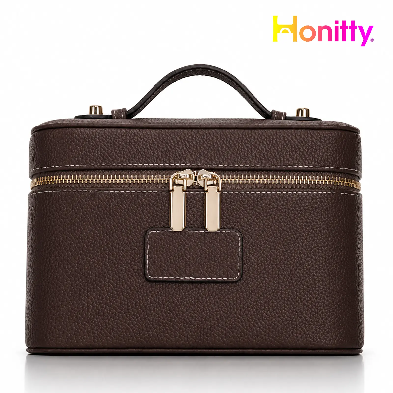 HONITTY Women's PU Leather Basic Makeup Case - Large-Capacity Waterproof Wipe-Clean Zip Bag with Removable Divider, Built-In Organizer for Party, Beauty on the Go Vanity Organization