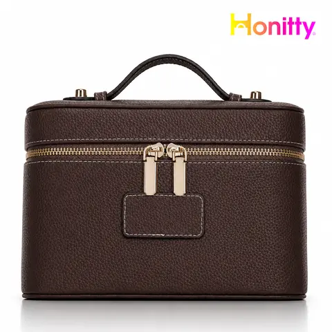 HONITTY Women's Chic PU Leather Makeup Bag - Waterproof, Portable, 8.5x5x5.9in, Large Capacity with Removable Divider, Zip Closure, Single Handle, Built-in Organizer, Dustproof, Foldable for Travel, Everyday Use, Business