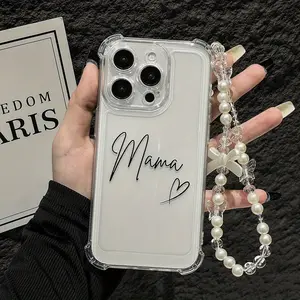 Phone Case for iPhone 17 Air 16 E 15 14 13 12 Pro Max Plus 11 Writing style MAMA Pattern Transparent Four Corners Anti-drop Cellphone Protective Durable Total Coverage Non-Yellowing Shockproof Phone Cover