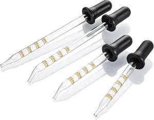 4 Pack, 1 mL Glass Eye Dropper with Measurement - Long & Short, Bent & Straight Tip Calibrated Glass Medicine Droppers, Accurate Dose Pipette Dropper for Essential Oils, Feeding, Ear, Lab, Health Care