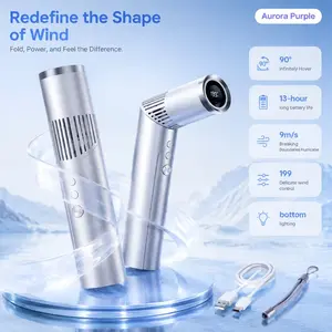 3-in-1 Cordless Turbo Handheld Fan - 199 Adjustable Speeds, 28000 RPM, 90° Foldable, Stylish USB Rechargeable Mini Desk Fan with Emergency Flashlight for Outdoor Activities