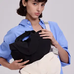 NEVERLAB FitX Collection Crossbody Dumpling Bag Lightweight Nylon Flat Minimalist Shoulder Bag for Women 32x22cm (White, Black)